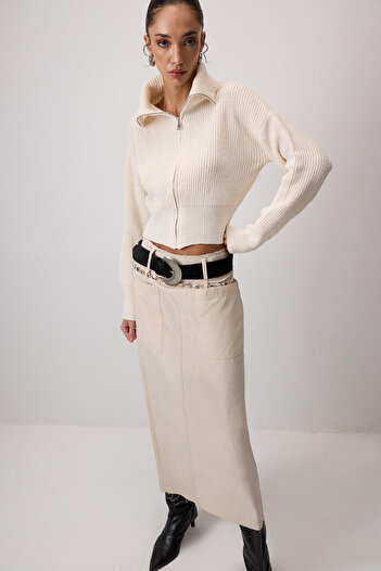 Touché Privé Zipped Wide Neck Tricot Cardigan