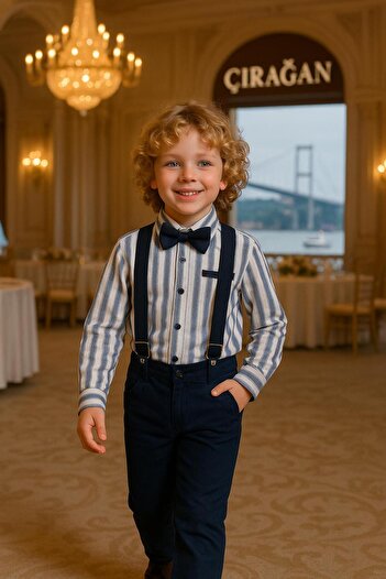 inowesta Children's Salopet Set | Shirt Salopet Pants Bow Tie-4'Pieces |