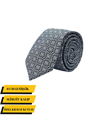 Elegante Cravatte Slim Fit Black and White Patterned Tie - Special Boxed