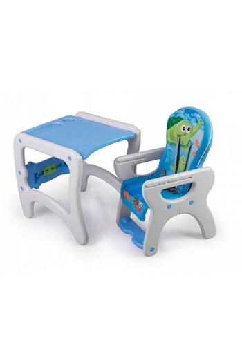 Ricokids Scaun înalt convertibil Teri 3 în 1 - Albastru/Gri | Ham de siguranță cu funcție de înclinare, 6 luni - 3 ani