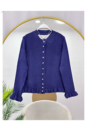 YEDİLALE Flower Buttoned Cardigan Creepe Skirt Double Set [Cardigan Std, Skirt Size]