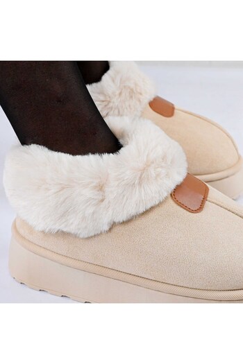 Tmall Women's Slippers, Made of -Suede Leather, With Fur, PD1052, Beige