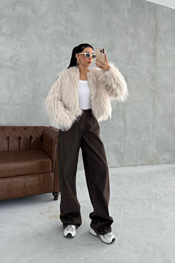 Seda Yalçın Atelier Ecru Fringed Fur Coat