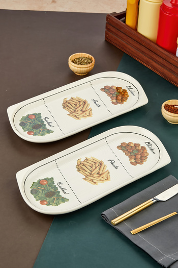 EMBazaar 2-Piece Ceramic Rectangular Chicken World Plate/Pasta Plate