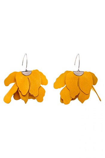 HAIArt Handmade leather floral earrings - Golden yellow