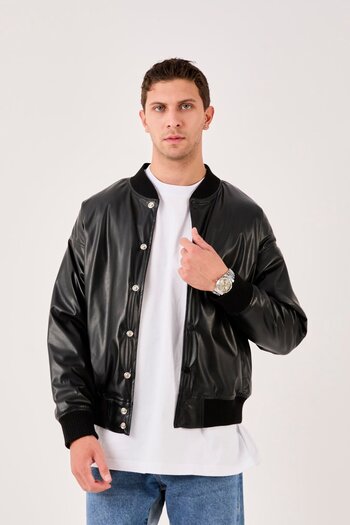 Rocqerx X-2018 Skirt Sleeve Collar Ribbed Detailed Lined Leather Coat
