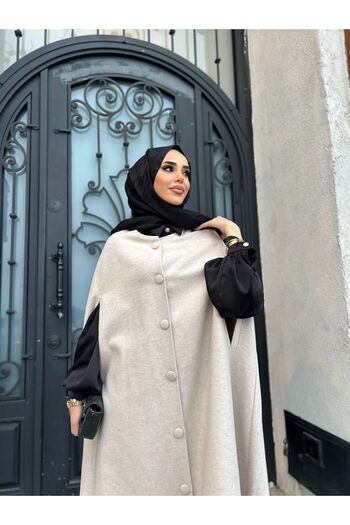 comstar Women's Trendy Buttoned Cream Cashmere Cape Poncho
