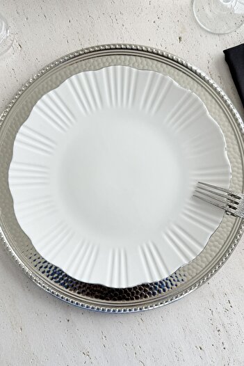 porselenden Aura Silver 6-Person 25 cm Premium Porcelain Serving Plate Set