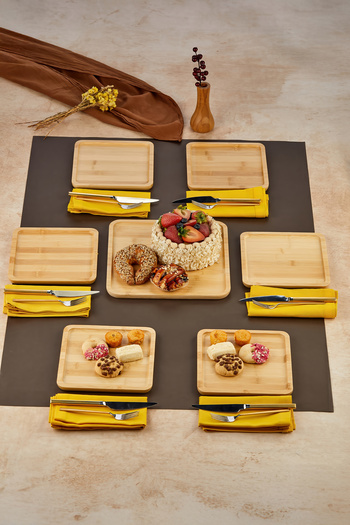 EMBazaar 7-Piece Bamboo Cake Set/Bamboo Presentation Plate/Breakfast Plate/Bamboo Square Cake Set
