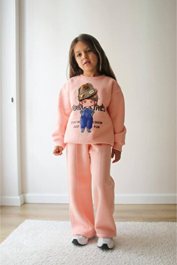 NURTOPU Girl's Suit, Top and Bottom Set, 3-Thread Ribbed, Thick Inside, Winter Full Lycra Cotton Fabric