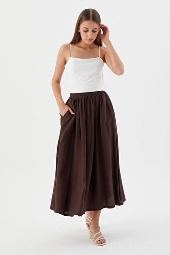 Shopping Shop Elastic Waist Balloon Skirt Brown