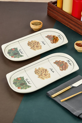 EMBazaar 2-Piece Ceramic Rectangular Chicken World Plate/Pasta Plate