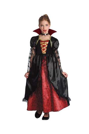 Generic Toyland Kids Demon Vampire Dress Costume – Red and Black Halloween Outfit with Choker, Large