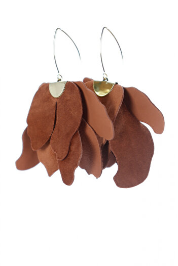 HAIArt Handmade leather floral earrings - Mocha mousse