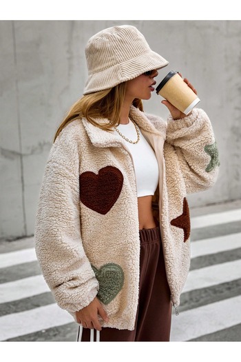 EC MODA Heart Embroidered Plush Cardigan