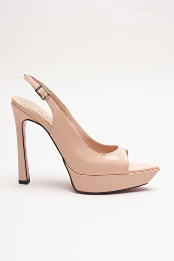 Ayakkabı Ateşi Women's Pointed Toe Open Thin Heeled Platform Shoes Caselin Black Patent Leather