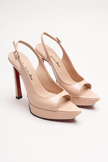 Ayakkabı Ateşi Women's Pointed Toe Open Thin Heeled Platform Shoes Caselin Black Patent Leather