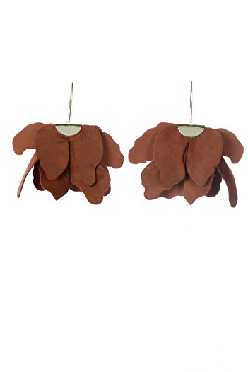 HAIArt Handmade leather floral earrings - Mocha mousse