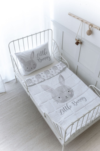 Tuğba Kuğu Organic Printed Baby (100X150) Quilt Set - for Baby Series - Charcoal Rabbit