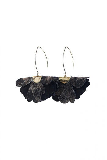 HAIArt Handmade leather floral earrings - Black with gold glitter