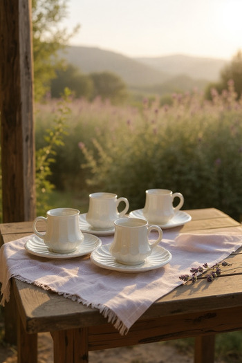 Yumuk Shop 6-Person 12-Piece Luxury Vera White Coffee Cup Set