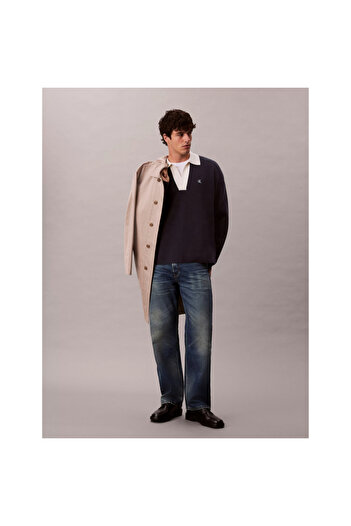 Calvin Klein Ck Lv04rd303g Ls Solıd Oversızed Johnny Collar Erkek Sweaters