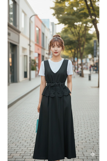 Handmade Betty Bands Women's Black French Lace Detailed Wide Belt – Adjustable Waist Belt,