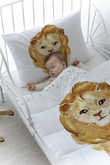 Tuğba Kuğu Organic Printed Baby (100X150) Quilt Set - for Baby Series - Watercolor Lion