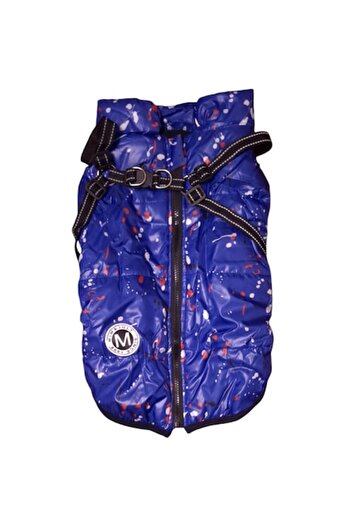 Vision XXI Thick Plush Lined Waterproof Coat for Pets with Built-in Harness, Vision XXI, Blue, M