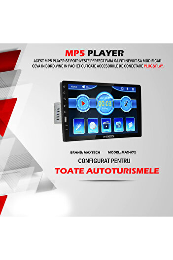 MaxTech MP5 Player Universal 1 Din, MaxTech®, Casetofon cu ecran HD de 9 inch, TouchScreen, HandsFree