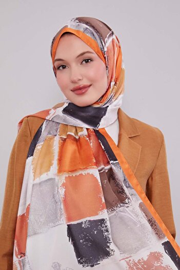Levidor Orange Checker Pattern Twill Shawl