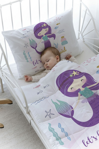 Tuğba Kuğu Organic Printed Baby (100X150) Quilt Set - for Baby Series - Purple Mermaid