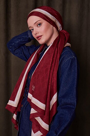 Levidor Burgundy Double Striped Monogram Shawl