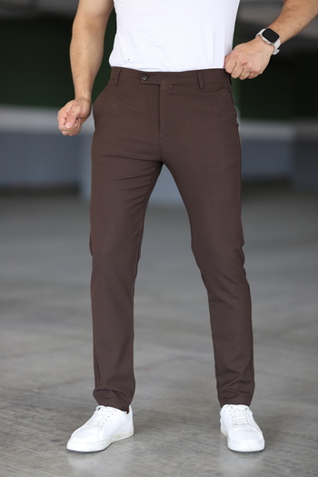 Gussi Men's Brown Color Quality Flexible Lycra Slim Fit Fabric Trousers