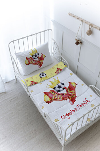 Tuğba Kuğu Organic Printed Montessori (100X200) Quilt Set Quilt Set - for Baby Series - Yellow - Red