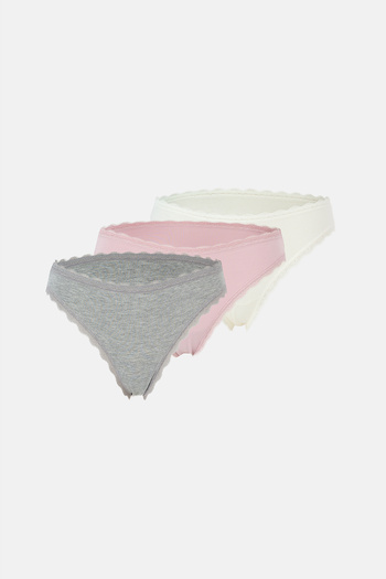 Eros Ecru-Grey Melange-Dried Rose Women's 3-Piece Patterned Brazilian Panties
