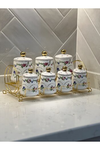 Sade Hediye Luxury Porcelain 7-Piece Spice Set with Stand