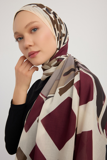 Schaless Pastel Journey - Burgundy - Efilia Patterned Shawl - 70X190 cm