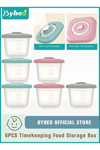 BYBEO 6 PCS Baby Food Containers Reusable Infant Food Storage Jars with Timed Tray Small Snack Container w