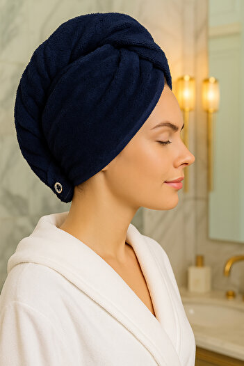 LaraLisa 100% Cotton Buttoned Luxury Towel Hair Cap