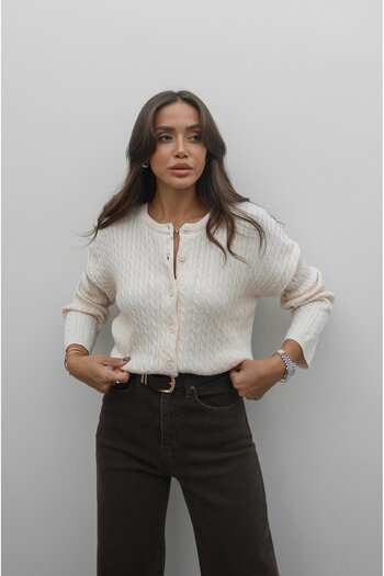 Havoş Ecru Hair Braided Cardigan