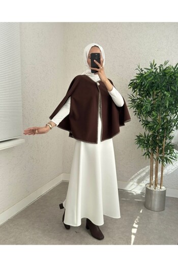 Modamorfo Shepherd's Stitch Pocketed Cashmere Poncho - Brown