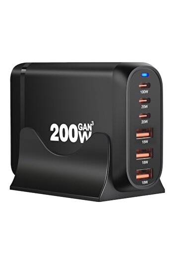rikbo 200W GaN3 6-Port Fast Charging USB Type-C Station