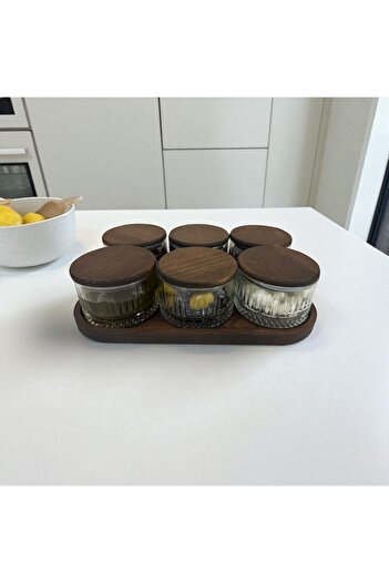 Kulvar Premium 6-Piece Paşabahçe Elysa Glass Breakfast & Snack Set with Wooden Lid Tray