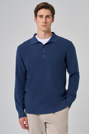 Morven Men's Indigo Trend Polo Neck Dynamic Fit Comfortable Fit Knitwear