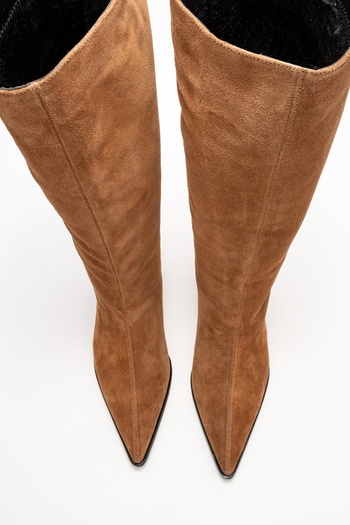 LuviShoes Γυναικείες μπότες με κοντό τακούνι SIORA Earth Suede από γνήσιο δέρμα