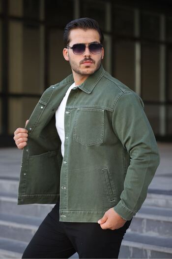 LTC Jeans Men's Regular Fit Buttoned Vintage Khaki Denim Jacket