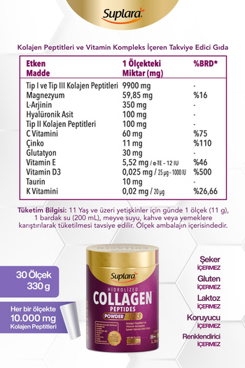 Suplara Supplementary Food Containing Hydrolyzed Collagen Peptides and Vitamin Complex (330 g)