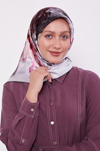 Levidor Gray Floral Pattern Sura Silk Scarf