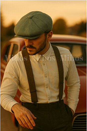 Mihos Men's Herringbone Patterned Cap Hat – Flowy 8-Piece British Cap